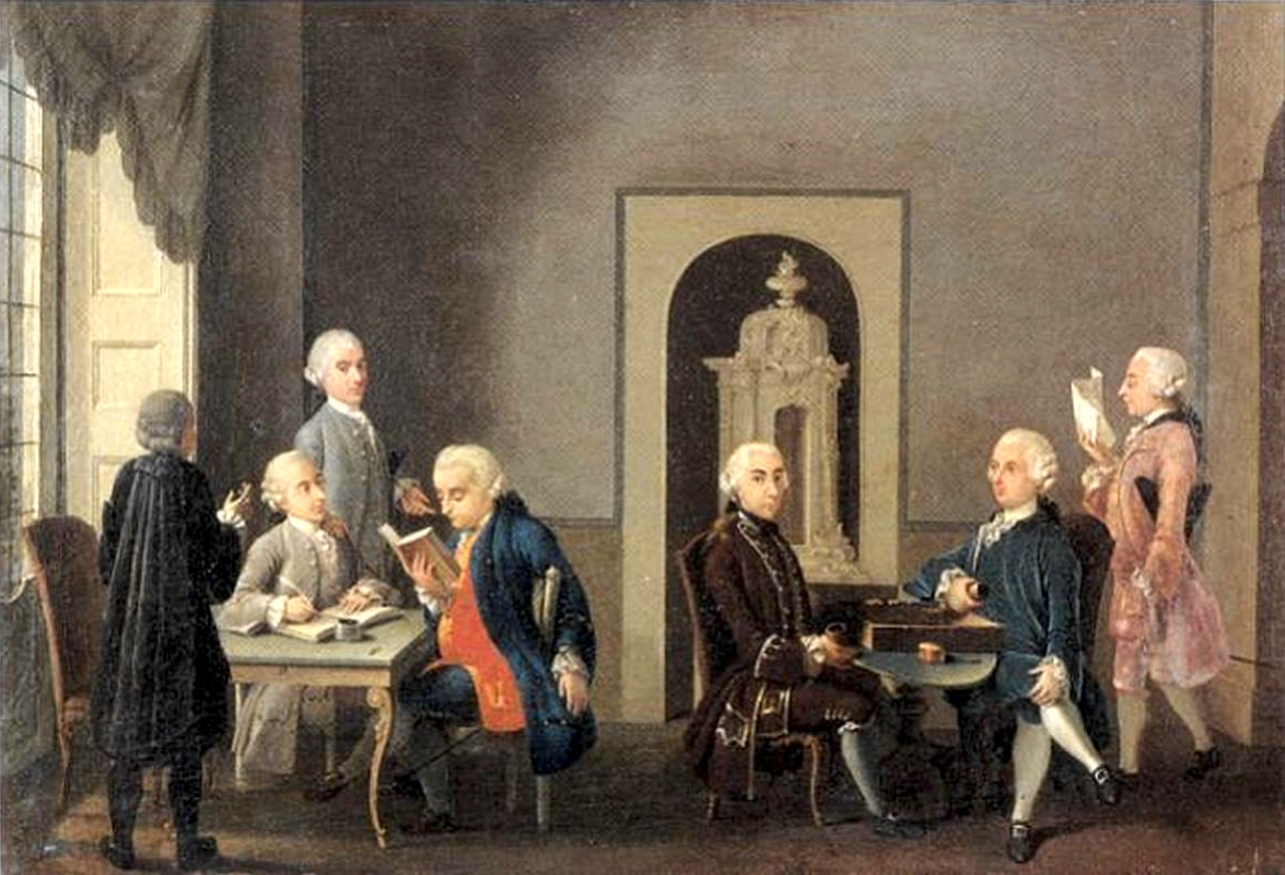 Dipinto di Antonio Perego raffigurante i membri dell'Accademia dei Pugni